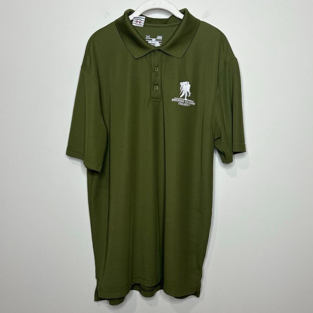 Under Armour Wounded Warrior Project Green Polo Shirt Size L Loose Fit S/S